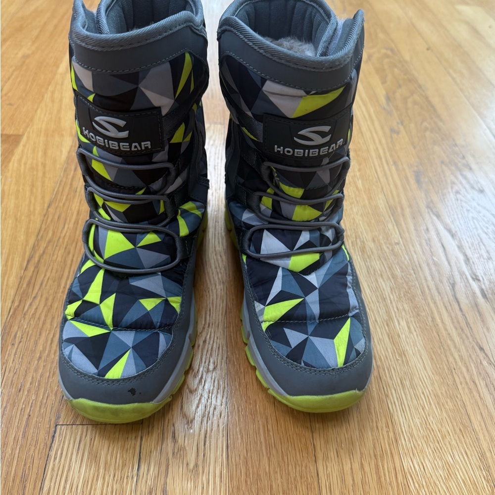 Hobibear Kids Geometric Pattern Snow Boots - Gray and Yellow